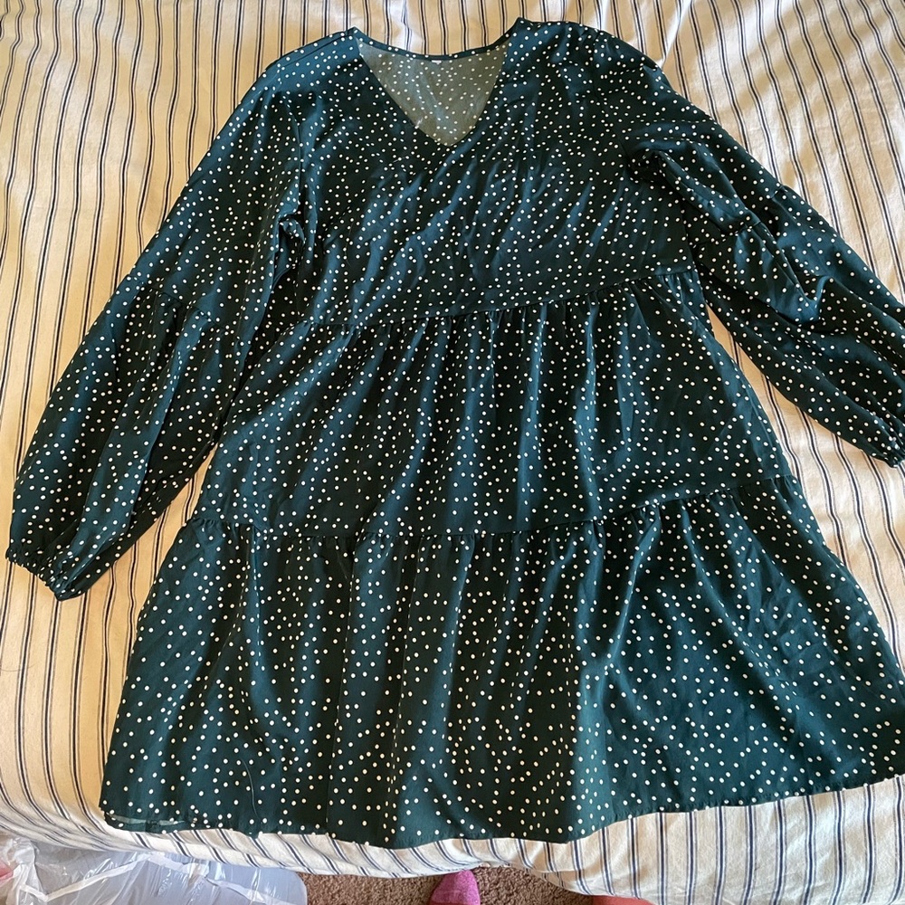 Green and white dress